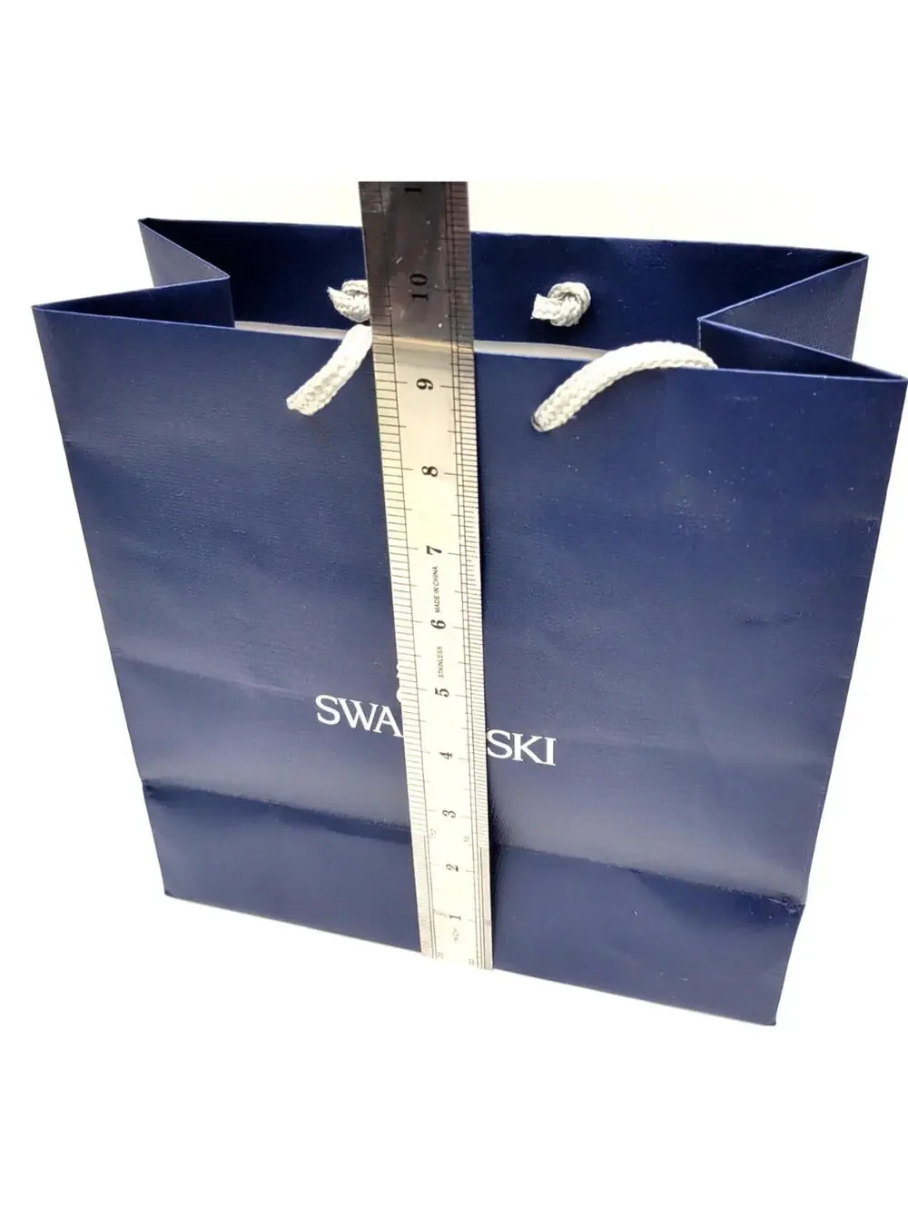 4-Swarovski Blue Paper Gift Shopping Bag Silver Braided Handle 3-9.25
